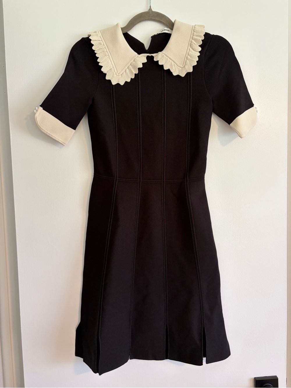 SANDRO Black Dress with Cream Scalloped Collar - Women